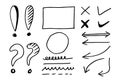 Doodle vector lines and curves.Hand drawn check and arrows signs. Set of simple doodle lines, curves, frames and spots. Collection Royalty Free Stock Photo