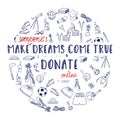 Doodle vector. Make dreams come true educational charity concept illustration.