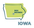 Doodle vector map of Iowa state of USA