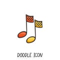 Doodle vector multimedia musical note icon. Sound button, design element.