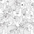 Doodle vector seamless pattern with monsters