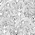 Doodle vector seamless pattern with monsters. Funny monsters graffiti. can be used for backgrounds, t-shirts