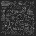 Doodle vector set Travel , vacation, adventure. Royalty Free Stock Photo