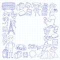 Doodle vector set Travel , vacation, adventure.