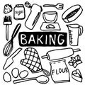 Doodle vector sketch with baking and cooking supplies.