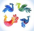 Doodle vector watercolor bird set.Cute Royalty Free Stock Photo