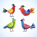 Doodle vector watercolor bird set Royalty Free Stock Photo