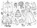 Doodle vector Wedding Icon Set. Perfect for weddind invitation Royalty Free Stock Photo