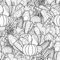 Doodle vegetables seamless pattern for coloring book