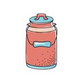 Doodle vintage milk can icon. Thin line drawing. Color hand drawn illustration for organic dairy products, eco farm, packaging Royalty Free Stock Photo