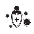 Doodle Virus germs and bacteria protection. Healthy immune system, person protected from viruses and bacterias by immunity shield