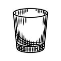 Doodle vodka shot isolated on white background. Empty shot glass of alcohol