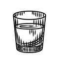 Doodle vodka shot isolated on white background. Full shot glass of alcohol