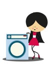 Doodle Washing with washing machine - Full Color Royalty Free Stock Photo