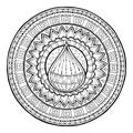 Doodle water drop on tribal circle ornament. Hand drawn art spring mandala. Royalty Free Stock Photo