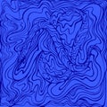 Doodle wavy frame, colorful dark blue outline isolated on blue background.