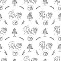 Doodle wedding seamless pattern with decorative elements