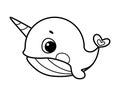 Doodle Whale Unicorn Coloring Page Cartoon Vector Illustration