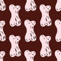 Doodle white bones shapes seamless pattern in scary stylistic. Maroon dark background. Horror print
