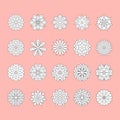 Doodle white flowers set on pink background. Beautiful floral design elements for wedding card. Zentangle backdrop Royalty Free Stock Photo