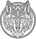 Doodle wolf coloring book outline drawing in vector Royalty Free Stock Photo