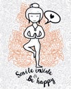 Doodle woman in yoga asana and paisley ornament