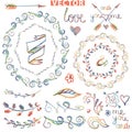 Doodle wreath ,floral decor.Ãâolored watercolor, Royalty Free Stock Photo