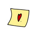 Doodle yellow notepaper sticker with red heart