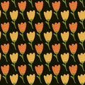 Doodle yellow tulip pattern. Cute seamless background.