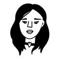 Doodle young girls face. Cartoon Korean woman