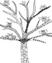 Doodle, zentangle owls tree. Royalty Free Stock Photo