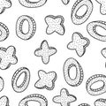 Doodled seamless vector pattern from crosses and rings. Endless vector background tic-tac-toe theme.