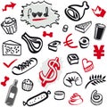 Set of Doodles - Food Elements and Objects Black and Red