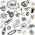 Set of Doodles - Food Elements and Objects Black and Beige