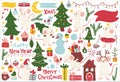 Christmas mice elements set, hand drawn style Royalty Free Stock Photo