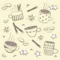 Doodles coffee set. Vector for breakfast