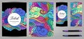 Doodles corporate identity and stationery templates set . Colorful zentangle graphic design mockups including document, flyer,