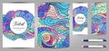 Doodles corporate identity and stationery templates set . Colorful zentangle graphic design mockups including document, flyer, Royalty Free Stock Photo