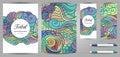 Doodles corporate identity and stationery templates set . Colorful zentangle graphic design mockups including document, flyer,