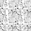 Doodles with cute dogs. Seamless vector pattern in Doodle style