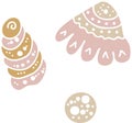 Doodles cute patterned seashells. Hand drawn vector illustration.