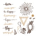 Doodles decor elements. Hanwritten lettering set Royalty Free Stock Photo