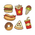 Doodles Fastfood with hand drawn vector illustration Royalty Free Stock Photo