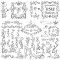 Doodles floral decor set.Borders,elements,Frame Royalty Free Stock Photo