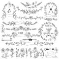 Doodles floral decor set.Wreath,Borders,elements