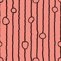 Doodles hand-drawn seamless pattern circle patterns on striped pink background.