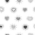 Doodles hearts seamless pattern. Hand drawn sketchy romantic monochrome background for Valentines Day design, wrapping Royalty Free Stock Photo