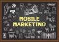 Doodles about mobile marketing on chalkboard. Royalty Free Stock Photo