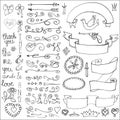 Doodles ribbons,badges,arrows,decor element.Love Royalty Free Stock Photo