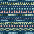 Doodles seamless vector pattern. Ethnic and tribal style background coral pink, blue, yellow, teal. Hand drawn doodle Royalty Free Stock Photo